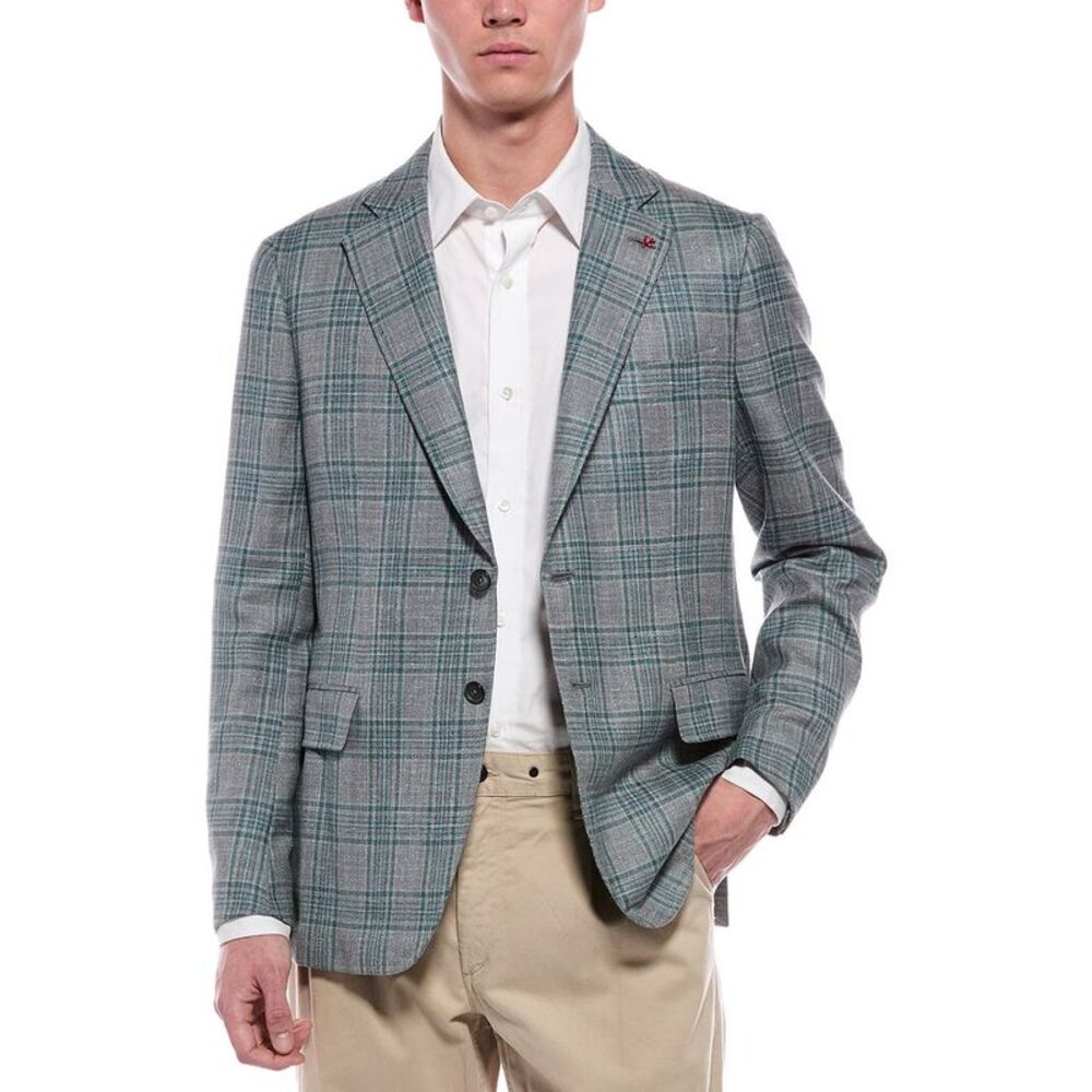 Isaia Mens Base Capri Wool, Silk, & Linen-Blend Jacket, Grey